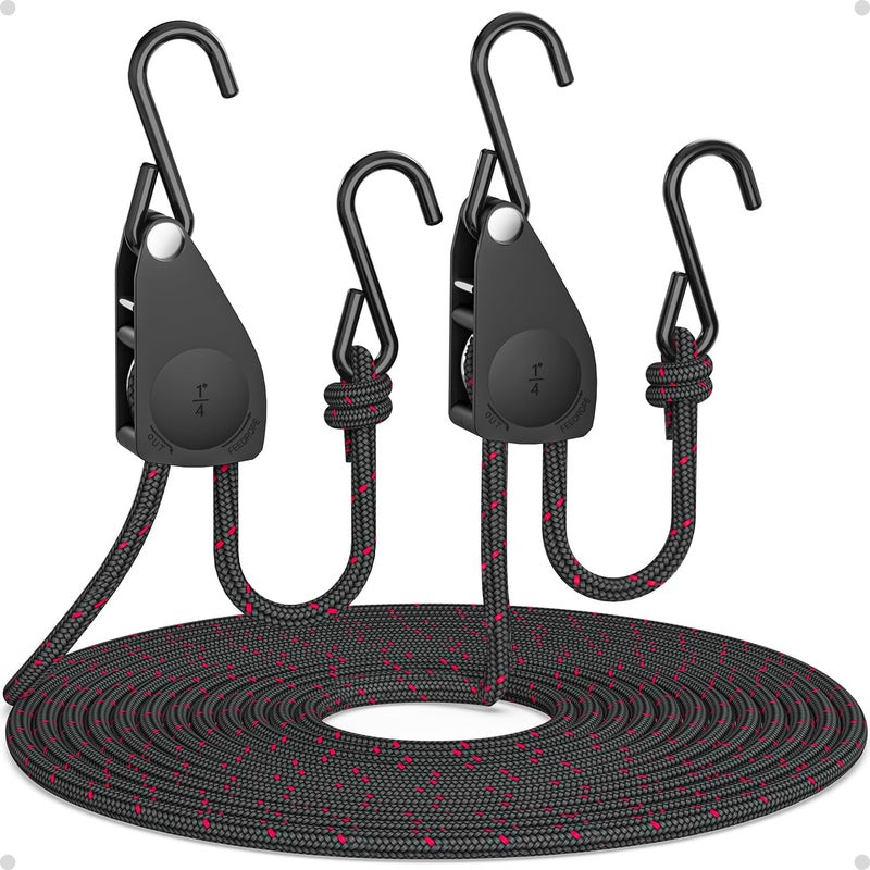 Fondwell 1/4" Tie Downs Ratchet Straps: 2 Pack of Adjustable Grow Light Rope Hangers - Mini Ratchet Straps for Various Hanging and Strapping - Image 1